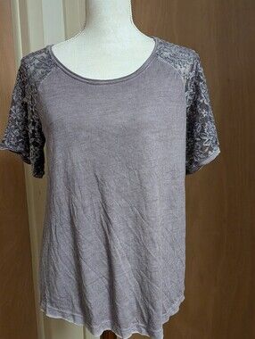 Dantelle Floral Lace Sleeve Knit Top Size L Romantic Boho Blouse